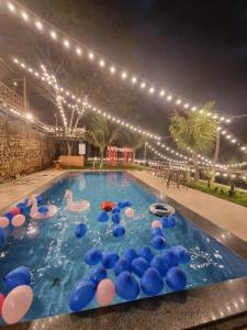 a swimming pool with a bunch of balloons in it at An Nhien Farm - Venuestay in Buon Ma Thuot