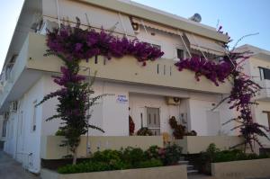a building with purple flowers on the side of it at Andreas Studios in Mastihari