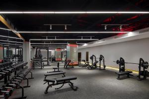 - une salle de sport avec plusieurs rangées d'équipements dans l'établissement Park Inn by Radisson Wenzhou Longwan International Airport Wanda Plaza, à Xingqianjie