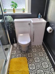 La petite salle de bains est pourvue de toilettes et d'un lavabo. dans l'établissement Ashton Holiday Flats Seaviews, à Bridlington