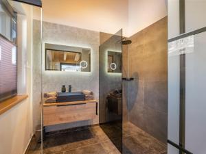 un bagno con lavandino e doccia di Mountain Residence a Going