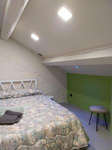 una camera con un grande letto e una parete verde di B&B Staziona e Dormi a Camigliatello Silano
