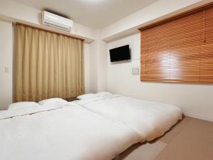 - une chambre avec 2 lits blancs et une télévision dans l'établissement Skyterrace Love Asakusa Downtown, à Tokyo