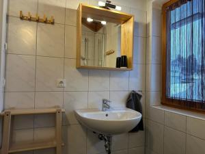 a bathroom with a sink and a mirror at Ferienwohnung Richter in Rettenberg