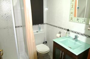 y baño con aseo, lavabo y ducha. en Playa Rosa Valencia, en Valencia