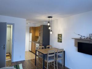 a kitchen and dining room with a table and chairs at Fontanettaz V 014 - MOUNTAIN apartment 4 pers in Veysonnaz