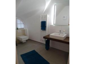 a bathroom with a sink and a toilet at Holiday home Aunt Emma in Zierow +26 photos