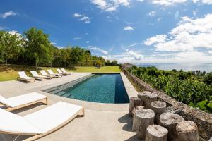 an infinity pool with lounge chairs and a view of the ocean at Guava Azores II in Ribeira das Tainhas