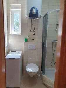 a small bathroom with a toilet and a shower at Inas Place in Baška Voda