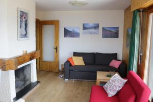 a living room with a couch and a fireplace at Diablerets SKI LIFT & MOUNTAIN apartments in Veysonnaz