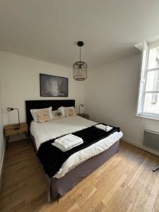 een slaapkamer met een groot bed in een kamer bij L'annexe Bordeaux Traditions in Bordeaux