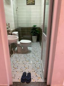 寧平的住宿－潭寇綠地民宿，一间带卫生间和水槽的浴室