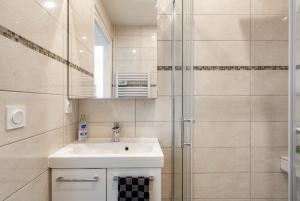 a bathroom with a sink and a shower at Lyon Chambre pour une personne chez Dalia in Lyon