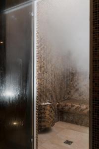 a shower stall with a toilet in a bathroom at Pušynė in Birštonas