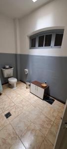 a bathroom with a toilet and a counter in it at Ñuñoa Sunrise B&B in Santiago
