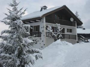 a snow covered house with a tree in front of it at Grand chalet 11 pers, 4 chambres, Sud, proche ski - FR-1-733-72 in Crest-Voland