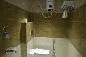 a bathroom with a shower with a toilet and a sink at HOTEL IMPERIAL in Aurangābād