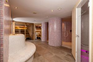 a bathroom with a shower and a toilet in a room at Der Rindererhof in Tux