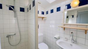 a bathroom with a shower and a toilet and a sink at Petite maison de village avec étage in La Couarde-sur-Mer