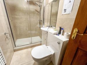 a bathroom with a shower and a toilet and a sink at Charming 2Bed Apartment in the Heart of Edinburgh in Edinburgh