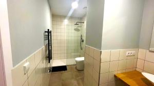a bathroom with a shower and a toilet in it at Elegante estudio en Valencia in Valencia