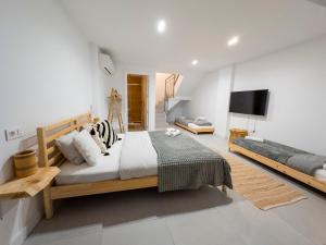 sypialnia z dużym łóżkiem i telewizorem z płaskim ekranem w obiekcie Apartment Andrea in Malaga Center w Maladze