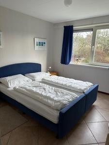 two beds sitting in a bedroom with a window at Loeiboei in Buren