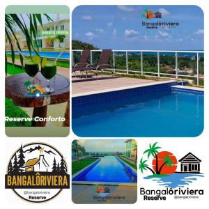 un collage de cuatro logotipos para una piscina en Bangalôs Riviera do Atlantico en Jacumã