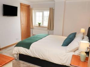 a bedroom with a large bed and a television at Jake’s Cottage - Langrick, Lincolnshire in Boston