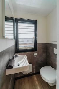 a bathroom with a sink and a toilet at Hausboot Trinity - LP5 in Peenemünde