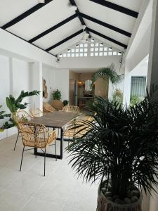 une terrasse avec une table, des chaises et des plantes dans l'établissement Casa Gali, à Ríohacha