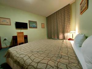 a hotel room with a bed and a television at Family Art Hotel Gallery in Pleven