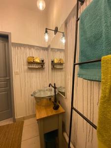 a bathroom with a sink and a shower at Invitation au voyage sur cour in Sète