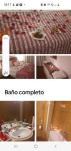 a collage of pictures of a bed and a bathroom at Apartamentos Catalunya in Platja  d'Aro