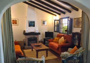 ein Wohnzimmer mit einem Sofa und einem Kamin in der Unterkunft Casa Almendros in Sedella