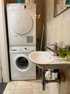 ローザンヌにあるGrande chambre avec Salle de Bains Privativeの洗濯機、洗面台付きのバスルーム