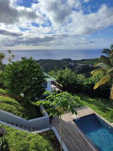 a swimming pool with a view of the ocean at VillAnolis Martinique in Le Carbet