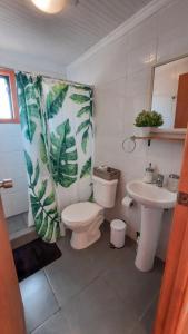 een badkamer met een toilet en een wastafel bij Lafken Lodge in Villarrica