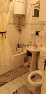 ein Bad mit einem WC und einem Waschbecken in der Unterkunft DORA Apartman in Palić