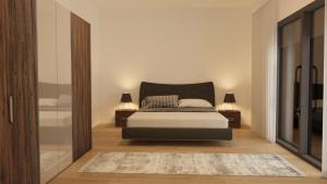 een slaapkamer met een bed en een glazen deur bij New! Luxury Villa Epic 1 - 50 m2 pool, in Istria in Butkovići