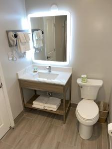 a bathroom with a sink and a toilet and a mirror at Francisco Bay Inn in San Francisco