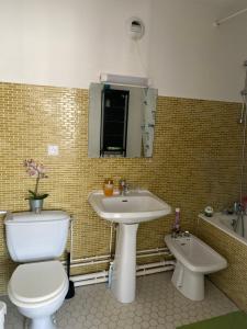 a bathroom with a toilet and a sink and a tub at apartment close to La Defense in Nanterre