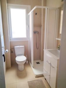 a bathroom with a toilet and a shower and a sink at Mirando al mar, itxas gane in Elanchove +35 photos