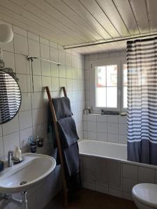 Vonios kambarys apgyvendinimo įstaigoje Gemütliche 45 Zimmerwohnung in den Bündner Bergen bei Sedrun
