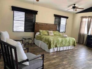 - une chambre avec un lit, une chaise et un ventilateur dans l'établissement Caribbean Sunshine Villa, à Aguadilla