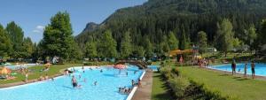 a group of people in a swimming pool in a park at Haus Tonelehof in Dellach im Drautal
