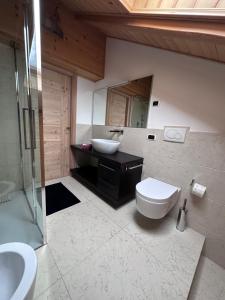 a bathroom with a sink and a toilet and a mirror at CAMPIGLIO Panorama sul Brenta in Madonna di Campiglio