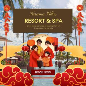 a poster for a resort and spa with a family at Danang Pool Villas Resort & Spa My Khe Beach in Da Nang