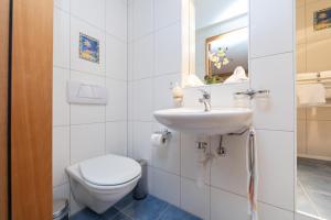 ein weißes Bad mit einem WC und einem Waschbecken in der Unterkunft Apartment Puntschella Veglia - b48821 in Pontresina