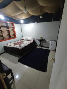 a bedroom with a bed and a black rug at Alojamiento chillan in Chillán